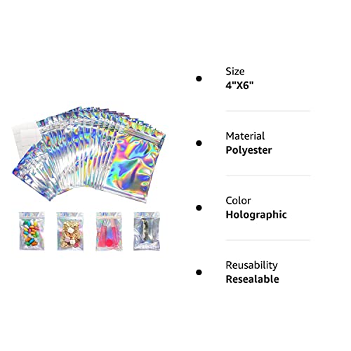 120 Pieces Resealable Holographic Bags 2 Sizes with 20 Labels, Tufusiur Cute Eyelash Packaging Bags for Lip Gloss Lash, Foil Small Ziplock Bags for Small Business, Halloween Christmas Favor (4"X6")