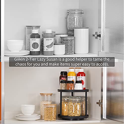 Giikin 2 Tier Lazy Susan Organizer, 2 Tier Spice Turntable Organizer, Circle Rotating Lazy Susan Turntable for Kitchen Countertop and Cabinet, 9.8 Inches (Rustic Brown)