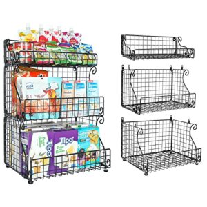 aibohayi 3-tier stackable food packet organizer bins for pantry storage,countertop & wall mounted metal wire basket coffee snack fruit rack holder for office kitchen bathroom
