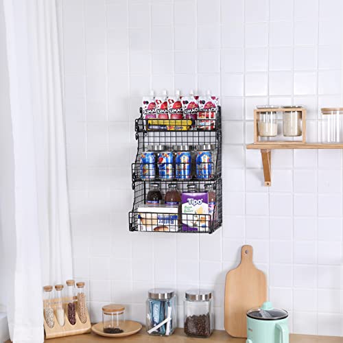 Aibohayi 3-Tier Stackable Food Packet Organizer Bins for Pantry Storage,Countertop & Wall Mounted Metal Wire Basket Coffee Snack Fruit Rack Holder for Office Kitchen Bathroom