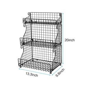 Aibohayi 3-Tier Stackable Food Packet Organizer Bins for Pantry Storage,Countertop & Wall Mounted Metal Wire Basket Coffee Snack Fruit Rack Holder for Office Kitchen Bathroom