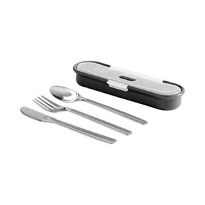 built gourmet bento 4-piece stainless steel utensil set with nesting case black and gray 5177854