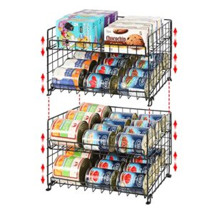 stackable can rack organizer, 4-tier can storage rack for kitchen cabinet pantry, multifunctional can dispenser for storing canned snacks drinks and more,black