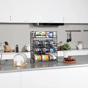 Stackable Can Rack Organizer, 4-Tier Can Storage Rack for Kitchen Cabinet Pantry, Multifunctional Can Dispenser for Storing Canned Snacks Drinks and More,Black