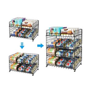 Stackable Can Rack Organizer, 4-Tier Can Storage Rack for Kitchen Cabinet Pantry, Multifunctional Can Dispenser for Storing Canned Snacks Drinks and More,Black