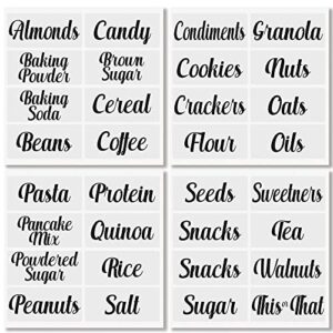 mDesign Home Organization Labels - Preprinted Label Stickers for Kitchen Pantry Storage and Cleaning - Household Organizing for Jars, Canisters, Containers, Boxes, or Bins - 32 Count - Clear/Black