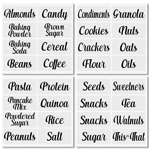 mDesign Home Organization Labels - Preprinted Label Stickers for Kitchen Pantry Storage and Cleaning - Household Organizing for Jars, Canisters, Containers, Boxes, or Bins - 32 Count - Clear/Black