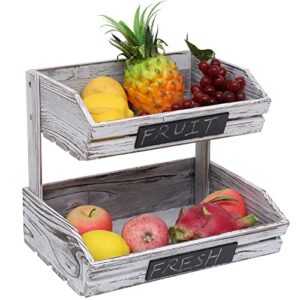 hylehe fruit basket holder vegetable stand bread racks,2 tier farmhouse standing wooden organizer,classic pastoral food basket for kitchen,office,dining room and guest room (need assemble)
