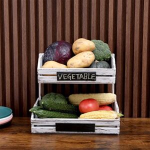 HYLEHE Fruit Basket Holder Vegetable Stand Bread Racks,2 Tier Farmhouse Standing Wooden Organizer,Classic Pastoral Food Basket for Kitchen,Office,Dining Room and Guest Room (Need Assemble)