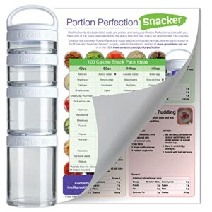 portion control container for weight loss | 4 piece stackable snack container for adults & kids | bariatric portion control containers | on the go snack container with guide by portion perfection