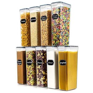 airtight food storage containers set of 9 – wildone bpa free cereal & dry food storage containers 2.8l / 11.83 cups for sugar, flour, snack, baking supplies, with 20 chalkboard labels & 1 marker