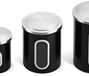 Fortune Candy Stainless Steel Canister Sets with Anti-Fingerprint Lid and Visible Window, Cereal Container Set of 3 (Black)