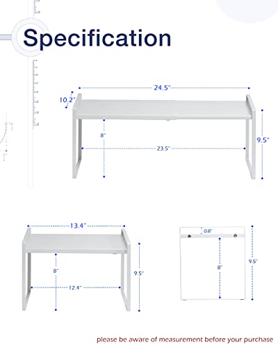 Nxconsu Expandable Cabinet Shelf Organizer Storage Rack Shelf Riser for Kitchen Pantry Cupboard Bathroom Under Sink Counter Countertop Desk Space Saver Freestanding Stackable Heavy Duty White Large