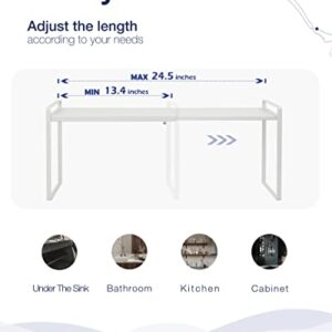 Nxconsu Expandable Cabinet Shelf Organizer Storage Rack Shelf Riser for Kitchen Pantry Cupboard Bathroom Under Sink Counter Countertop Desk Space Saver Freestanding Stackable Heavy Duty White Large