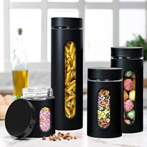quality modern black stainless steel canister set for kitchen counter with glass window & airtight lid – food storage containers with lids airtight – pantry storage and organization set