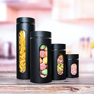 Quality Modern Black Stainless Steel Canister Set for Kitchen Counter with Glass Window & Airtight Lid - Food Storage Containers with Lids Airtight - Pantry Storage and Organization Set