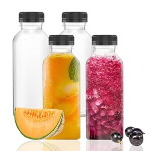 12 oz plastic juice bottles empty clear containers with tamper proof lids for juice, milk and other beverage, 4 pcs