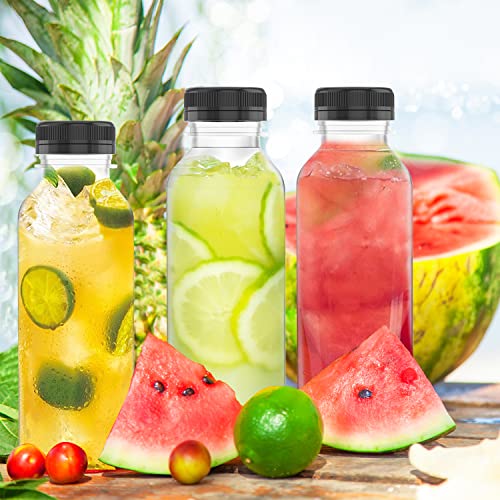 12 Oz Plastic Juice Bottles Empty Clear Containers with Tamper Proof Lids for Juice, Milk and Other Beverage, 4 Pcs