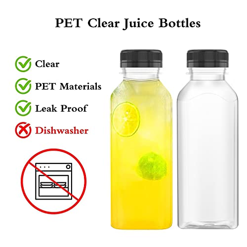 12 Oz Plastic Juice Bottles Empty Clear Containers with Tamper Proof Lids for Juice, Milk and Other Beverage, 4 Pcs