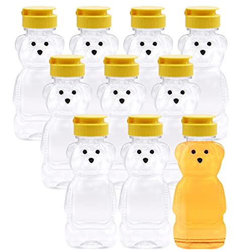 Uyuxxu 10 Pack 8 Oz Plastic Bear Honey Bottle,Honey Squeeze Jar with Flip-top Lid,Bear Juice Bottle Drinking Cup