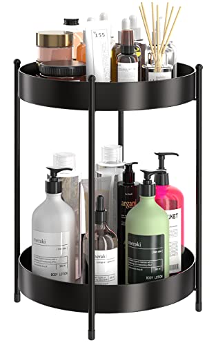 EKNITEY Bathroom Vanity Countertop Organizer - 2 Tier Makeup Counter Organizer Small Tiered Trays for Home and Kitchen (Black)