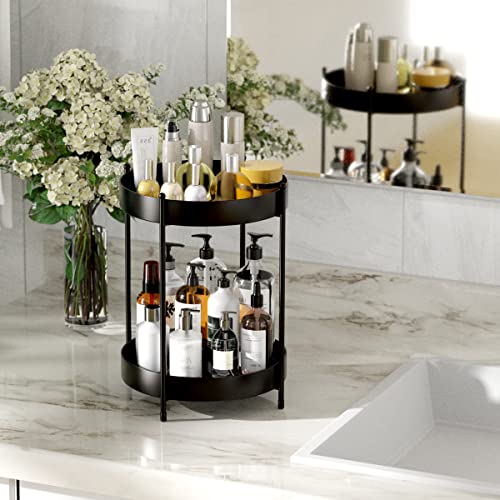 EKNITEY Bathroom Vanity Countertop Organizer - 2 Tier Makeup Counter Organizer Small Tiered Trays for Home and Kitchen (Black)