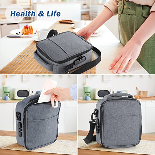 Insulated Lunch Bag for Men Aldult Women - Lunch Box with Combination Lock Soft Reusable Cooler Bag for Office Work School (Grey)