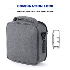 Insulated Lunch Bag for Men Aldult Women - Lunch Box with Combination Lock Soft Reusable Cooler Bag for Office Work School (Grey)