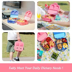 Portable Bento Boxes - Plastic Pink Lunch Box Daycare for Kids, Bento Snack Box for Toddlers Silicone Bento Box Travel Snack Containers for School, 4 Compartments Meal Prep Food Container kids (Pink)