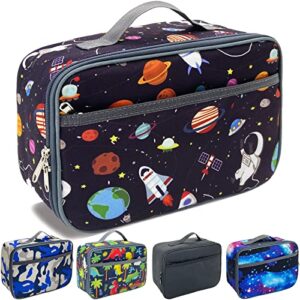 kulle lunch box kids,insulated lunch box for boys and girls,washable lunch bag and reusable toddler lunch boxes for daycare and school dinosaur shark camo space(astronaut)