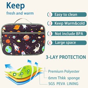 Kulle Lunch Box Kids,Insulated Lunch Box for Boys and Girls,Washable Lunch Bag and Reusable Toddler Lunch Boxes for Daycare and School Dinosaur Shark Camo Space(Astronaut)