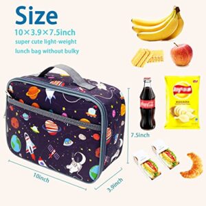 Kulle Lunch Box Kids,Insulated Lunch Box for Boys and Girls,Washable Lunch Bag and Reusable Toddler Lunch Boxes for Daycare and School Dinosaur Shark Camo Space(Astronaut)