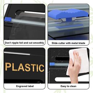 Foil and Plastic Wrap Organizer, 3 in 1 Plastic Wrap Dispenser with Cutter for Kitchen Drawer, Bamboo Roll Organizer Holder for Aluminum Foil and Wax Paper, Compatible with 12" Roll (Black)