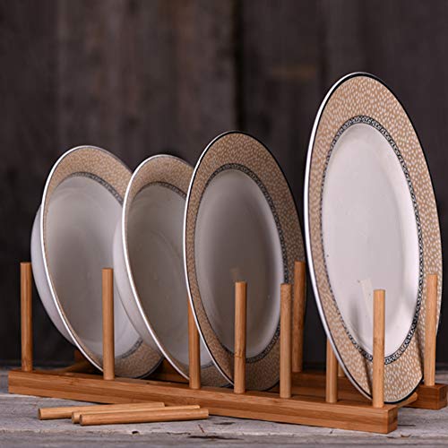Z ZICOME 8-Slots Bamboo Wooden Dish Rack Storage Organization Plate Rack Stand Pot Lid Holder Kitchen Cabinet Organizer