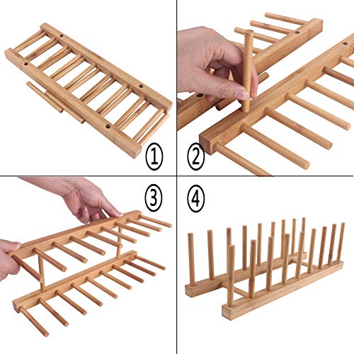 Z ZICOME 8-Slots Bamboo Wooden Dish Rack Storage Organization Plate Rack Stand Pot Lid Holder Kitchen Cabinet Organizer