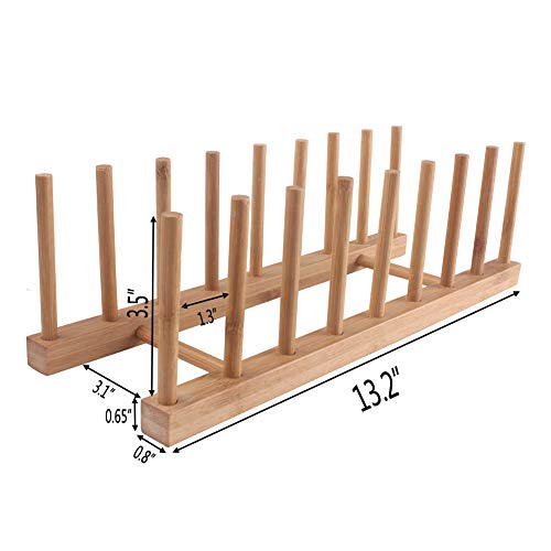 Z ZICOME 8-Slots Bamboo Wooden Dish Rack Storage Organization Plate Rack Stand Pot Lid Holder Kitchen Cabinet Organizer