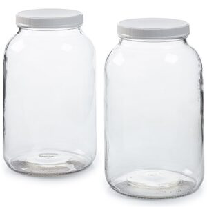 large glass jars with lid – wide mouth 1 gallon glass jar with lid – glass gallon jar for kombucha & sun tea – gallon mason jars are large glass jars with lids 1 gallon for food storage – 2 pack