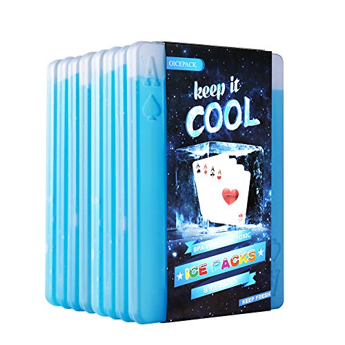 OICEPACK 8 x Ice packs for Lunch Box, Freezer Ice packs Slim Long Lasting Cool packs for Lunch Bags and Cooler, Poker Design