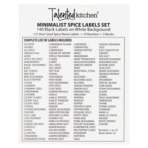 Talented Kitchen 140 Spice Labels Stickers, Preprinted White Minimalist Spice Jar Labels for Herbs Seasonings, Kitchen Spice Rack Pantry Organization, Black Text (Water Resistant)
