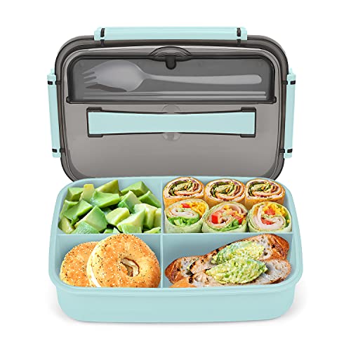 Sunhanny Bento Box Adult Lunch Box, Bento Lunch Box Containers, 50-oz Bento Box for Kids with Compartments, Sauce Container, Chopsticks and Spork, Green
