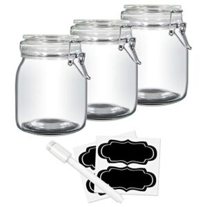 yeboda 32oz food storage canister glass jars with clamp airtight lids and silicone gaskets for multi-purpose kitchen containers – clear square (3 pack)