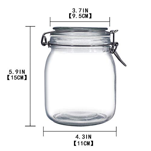 YEBODA 32oz Food Storage Canister Glass Jars with Clamp Airtight Lids and Silicone Gaskets for Multi-Purpose Kitchen Containers - Clear Square (3 Pack)