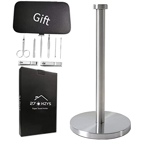 27HZYS Stainless Steel Paper Towel Holder with Base Vertical Design, Paper Towel Holder Countertop, Paper Towel Holder…