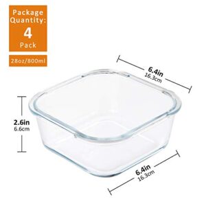 YEBODA Glass Food Storage Containers with Airtight Snap Locking Lids BPA Free Meal Prep Container Set For Home Kitchen Restaurant - Freezer, Microwave, Oven, Dishwasher Safe [28oz, 4 Pack]