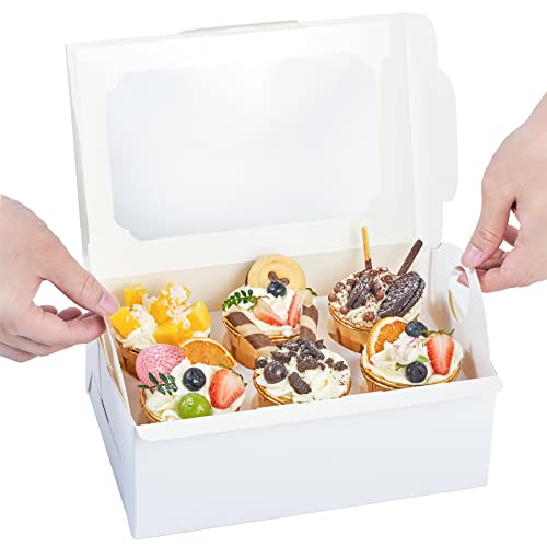 UnicoPak 20 Pack 10 x 6.8 x 4 Inch Tall White Cupcake Boxes with Handle Tray, Cupcake Boxes 6 Count, Extra Large Cupcake Boxes Bakery Boxes Muffin Boxes for Standard and High Creams Decorated Cupcakes Muffins Jumbo Cupcakes