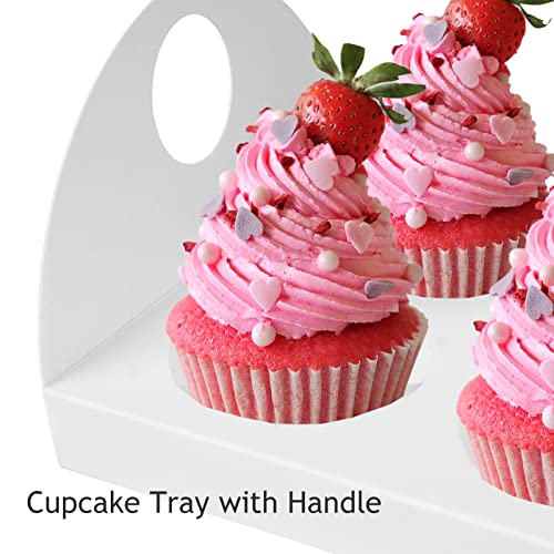 UnicoPak 20 Pack 10 x 6.8 x 4 Inch Tall White Cupcake Boxes with Handle Tray, Cupcake Boxes 6 Count, Extra Large Cupcake Boxes Bakery Boxes Muffin Boxes for Standard and High Creams Decorated Cupcakes Muffins Jumbo Cupcakes
