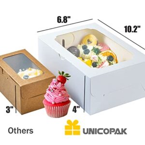 UnicoPak 20 Pack 10 x 6.8 x 4 Inch Tall White Cupcake Boxes with Handle Tray, Cupcake Boxes 6 Count, Extra Large Cupcake Boxes Bakery Boxes Muffin Boxes for Standard and High Creams Decorated Cupcakes Muffins Jumbo Cupcakes