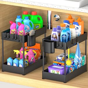 2 pack under sink organizers and storage bathroom organizers storage kitchen organizers storage multi-purpose cabinet organizer pantry organization and storage 2 tiers rack with hanging cup hooks