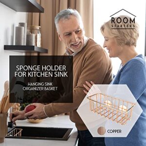 Sponge Holder for Kitchen Sink | Stainless Steel Sink Organizer Sponge Caddy with Strong Transparent Adhesive Mount by ROOM STARTERS (Copper)