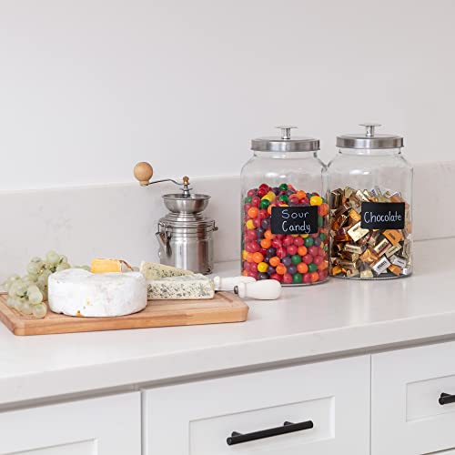 2 Large 1-Gallon Glass Canister Sets for Kitchen Counter with Stainless Steel Airtight Lids + Marker & Labels, Cookie Jar & Candy Jar for Buffet, Coffee & Flour Jars, Laundry Room Storage & Pantry